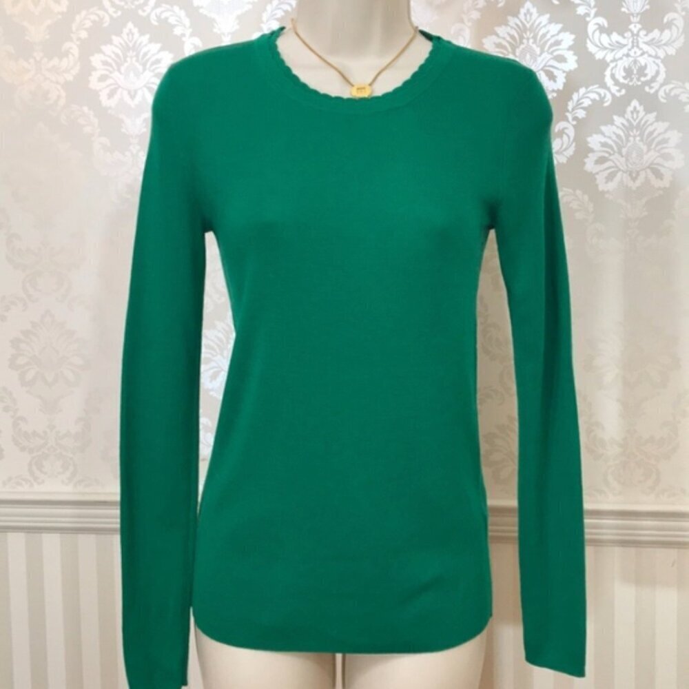 Banana Republic Scallop Neck Sweater S Kelly Green 100% Merino Extra Fine Wool